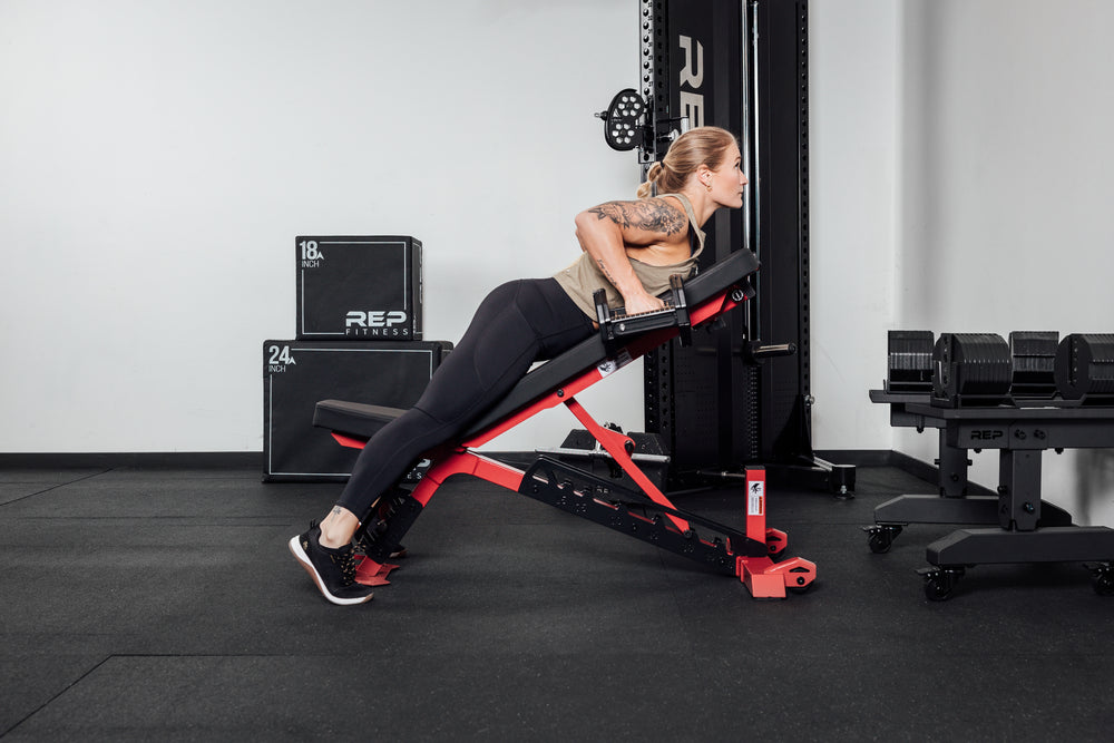 dumbbell rows on Nighthawk Bench