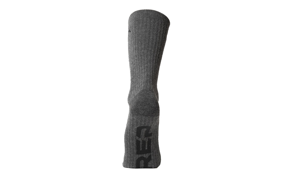 Bottom of grey sock. Dark grey heel and black "REP" on bottom