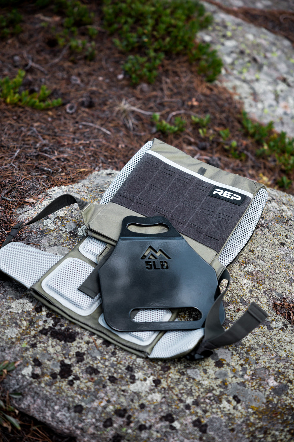 Olive Strata Weight Vest and 5lb plate