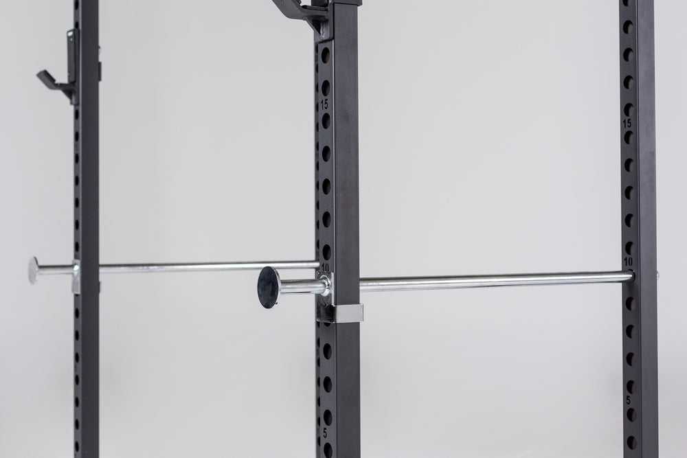 PR-1000 Power Rack Close Up of Uprights with Pin-Pipe Safeties