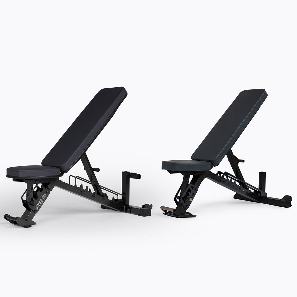 Two adjustable benches, the AB-4100 and the Nighthawk, beside each other.