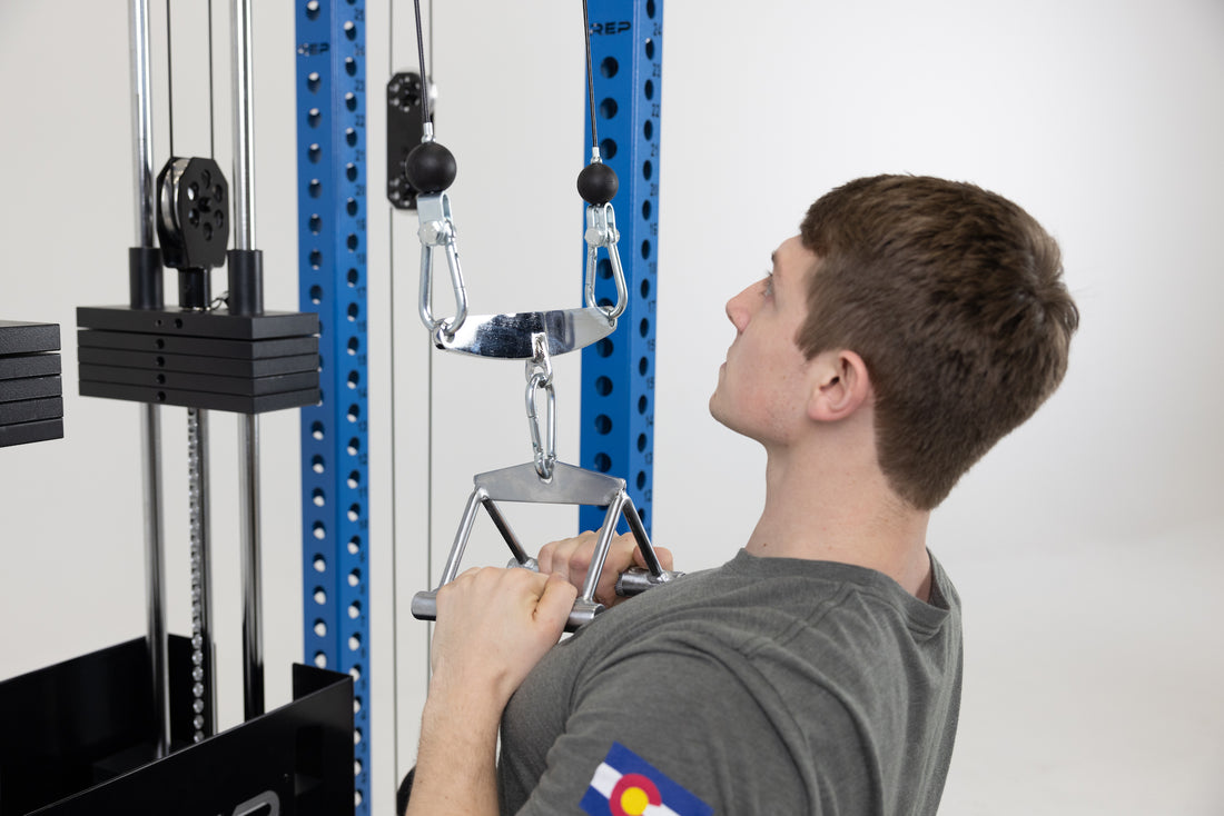 Lifter doing close-grip cable lat pulldowns