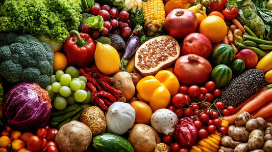 A table covered in a variety of fruits and vegetables.