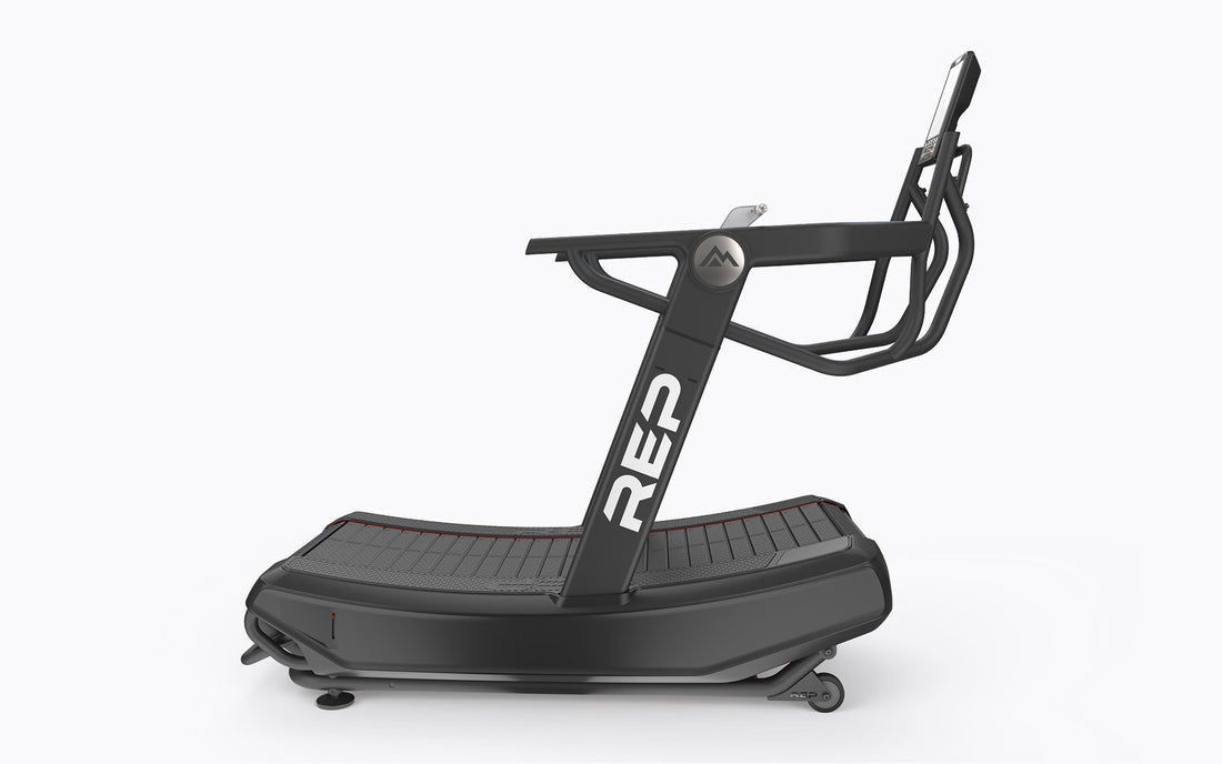 A shot of the Strive Series Curved Treadmill on a white background.