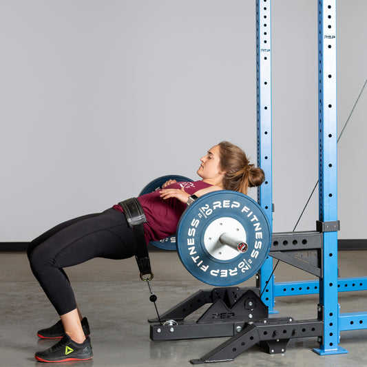 A lifter using the dip belt for hip thrusts