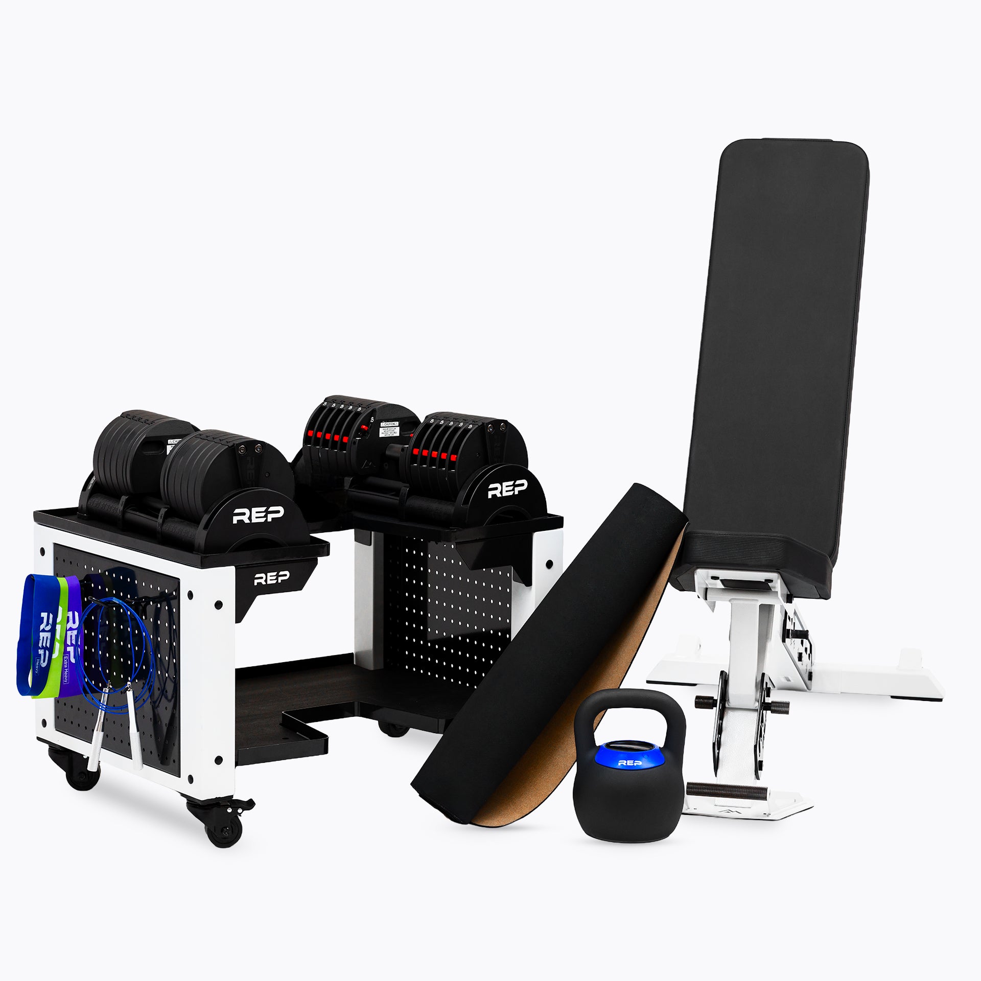 Studio shot of the REP Fitness Minimalist Gym Package on a white background