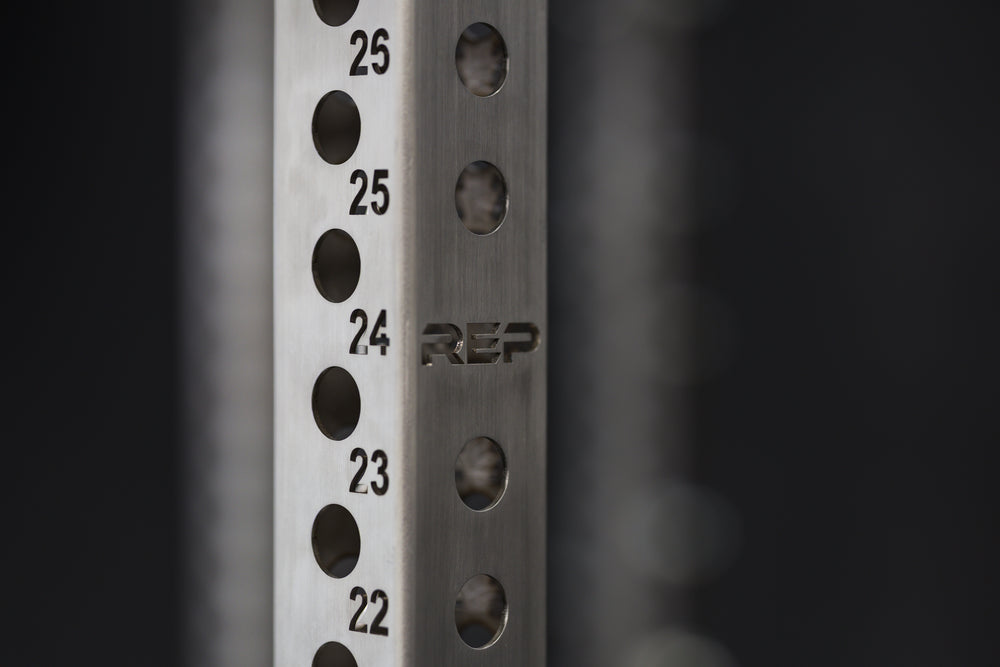 Close-up shot of the REP Fitness Stainless Steel Rack Uprights