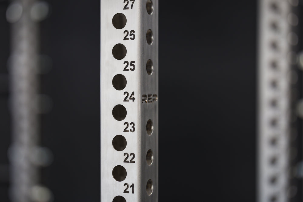 Close-up shot of the REP Fitness Stainless Steel Rack Uprights