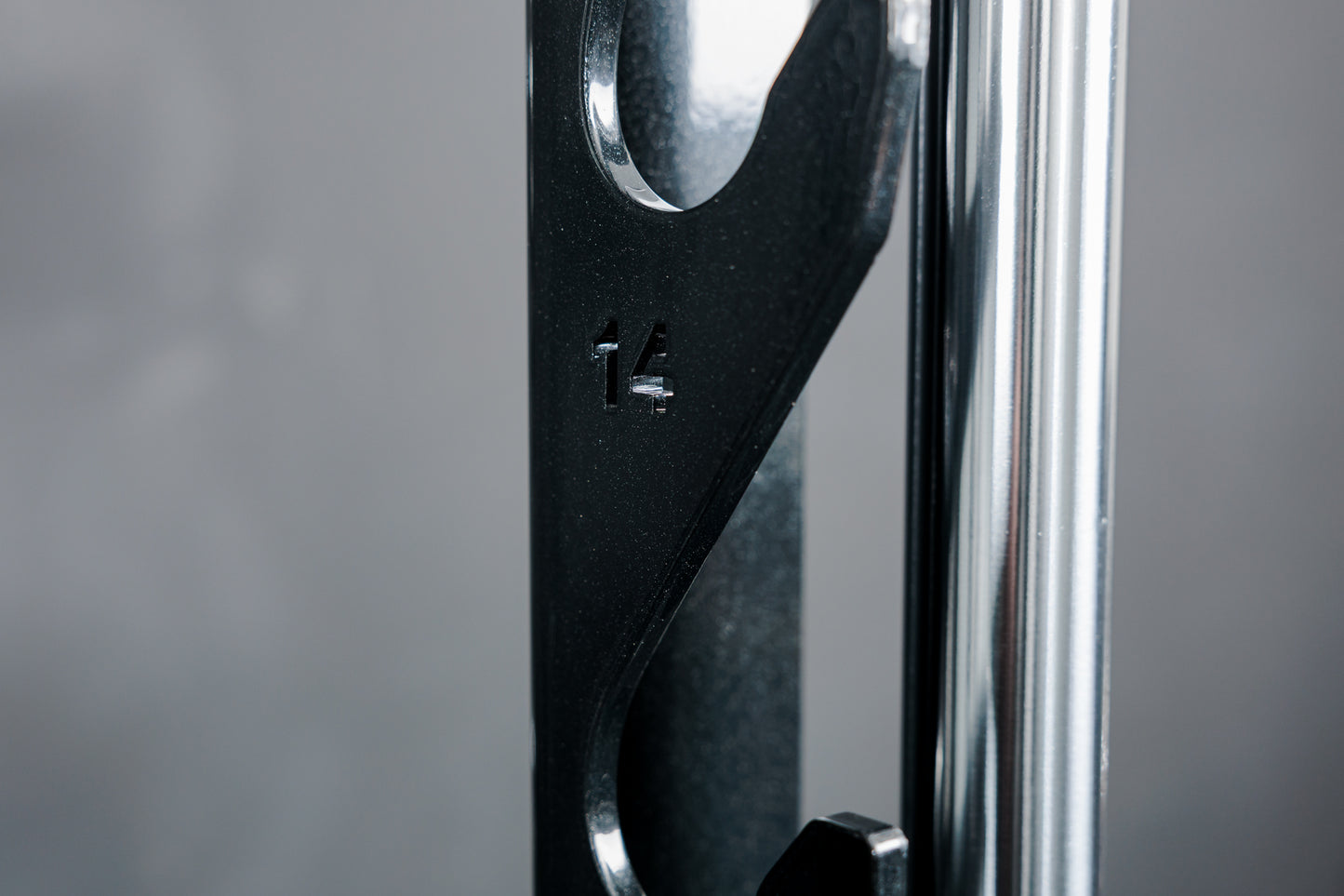 Close-up of the numbering on the REP Fitness Altitude™ Power Rack Smith Machine Attachment