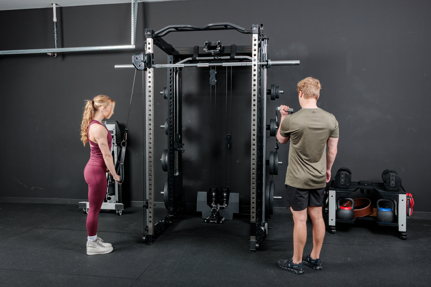 Two athletes using the REP Fitness Altitude™ Cable Machine Attachment at the same time