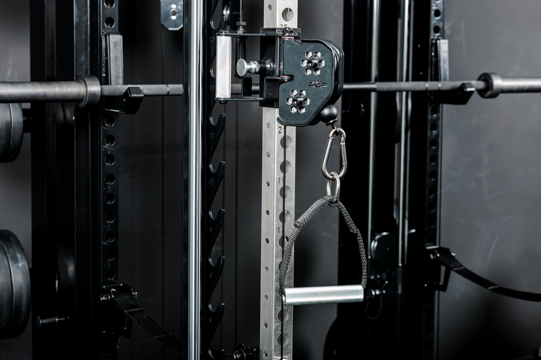 Close-up of the D-Handle attachment on the REP Fitness Altitude™ Power Rack Cable Attachment