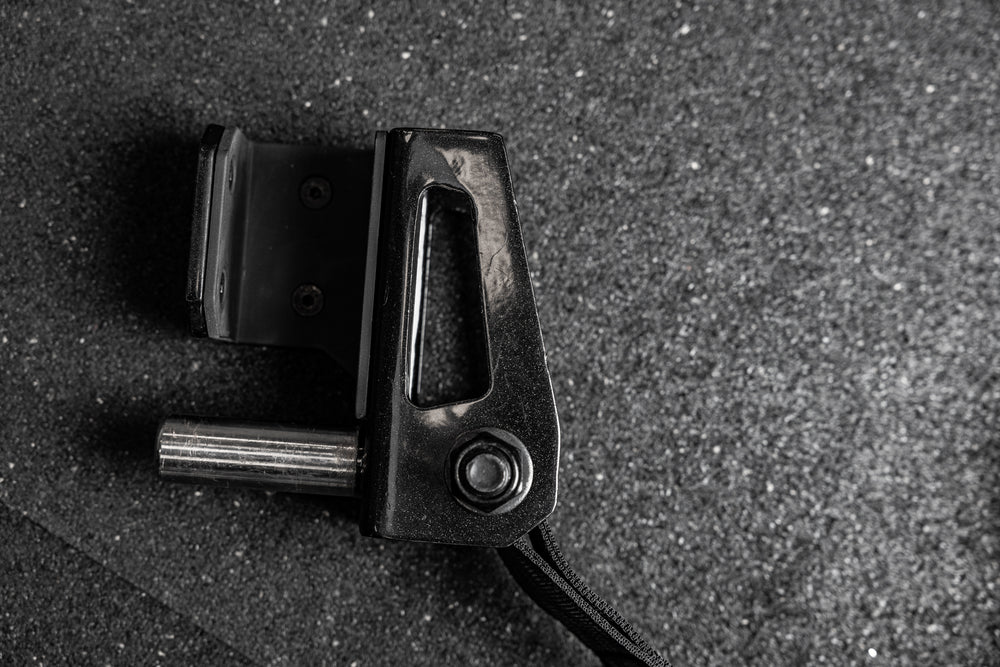 Close-up of the REP Fitness Altitude™ Power Rack Strap Safeties rack attachment hardware