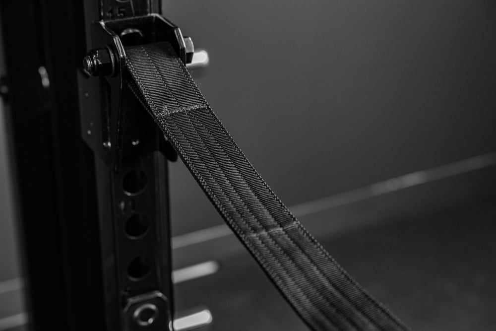 Close-up shot of the stitching on the REP Fitness Altitude™ Power Rack Strap Safeties