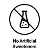 Symbol indicating 'No Artificial Sweeteners' with a crossed-out beaker on a white background.