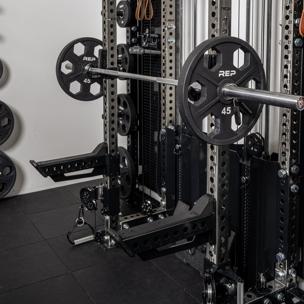 Standard length Spotter Arms 2.0 installed on a Wall-Mounted Ares 2.0 for squats