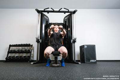 Image of someone on a bench in front of the black Arcadia™ max doing a seated chest press