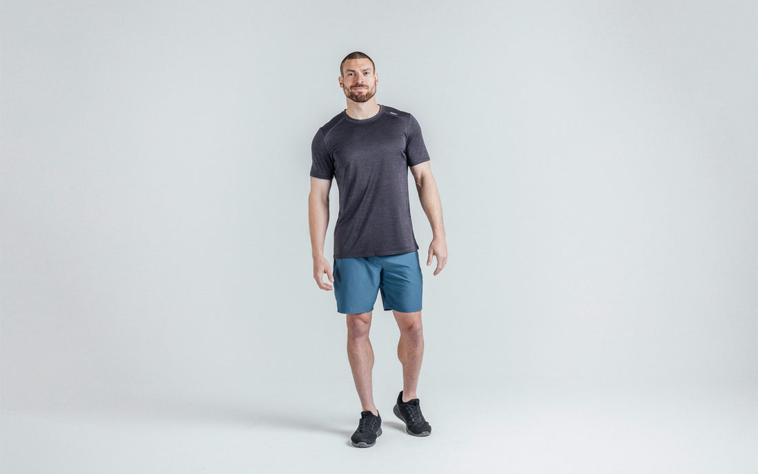The REP Fitness Men's Sigmatech Shirt in Heather Black front on body