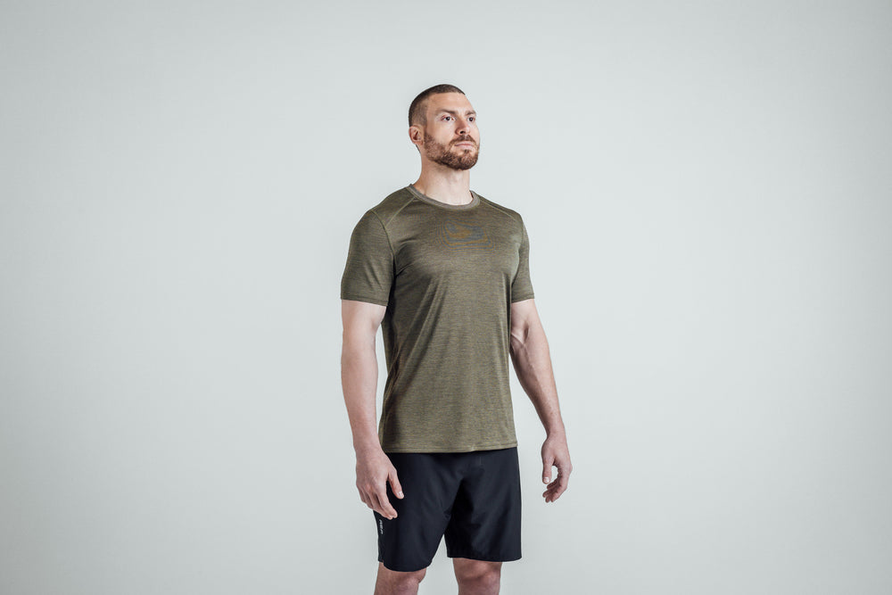 Athlete wearing Heather Olive Sigmatech Shirt