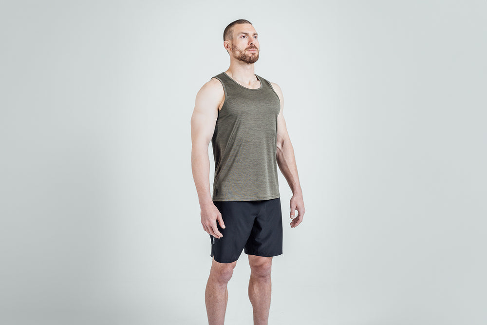 Athlete wearing Heather Olive Sigmatech Tank Top