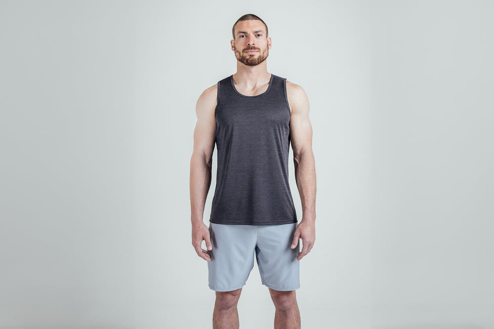 Athlete wearing Heather Black Sigmatech Tank Top