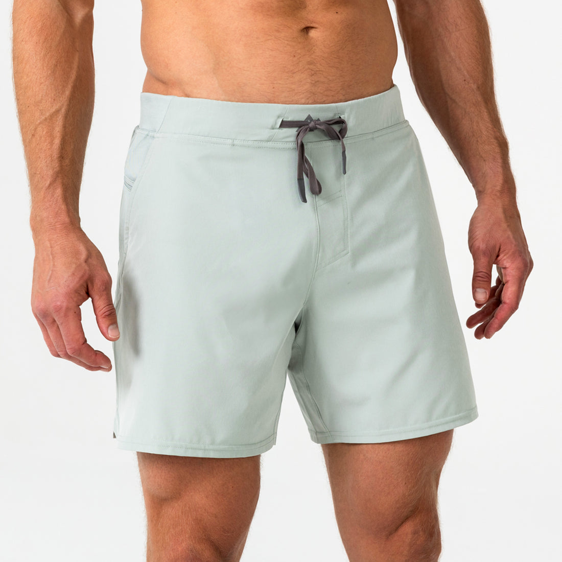 The REP Fitness Men's Pinnacle Shorts in Aqua on body, facing forward