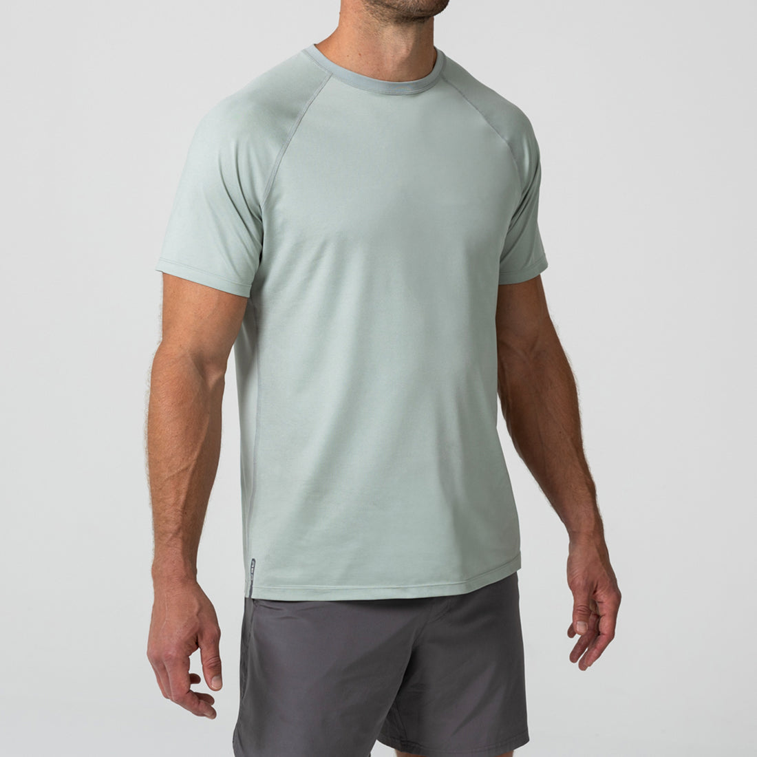 The REP Fitness Men's Aerix Tee in Heather Aqua Gray front