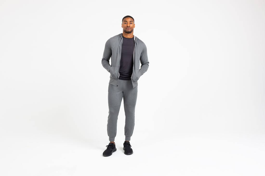 The REP Fitness Men's Attis Jacket in Heather Cool Gray front