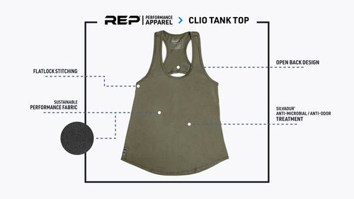 Women's Clio Tank Top features graphic.