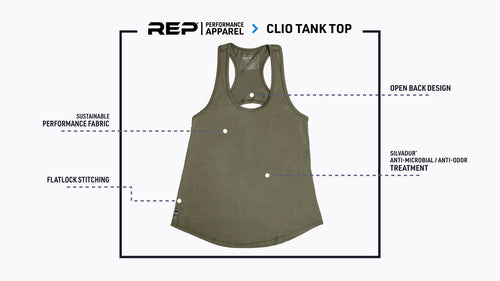 Women's Clio Tank Top features graphic.