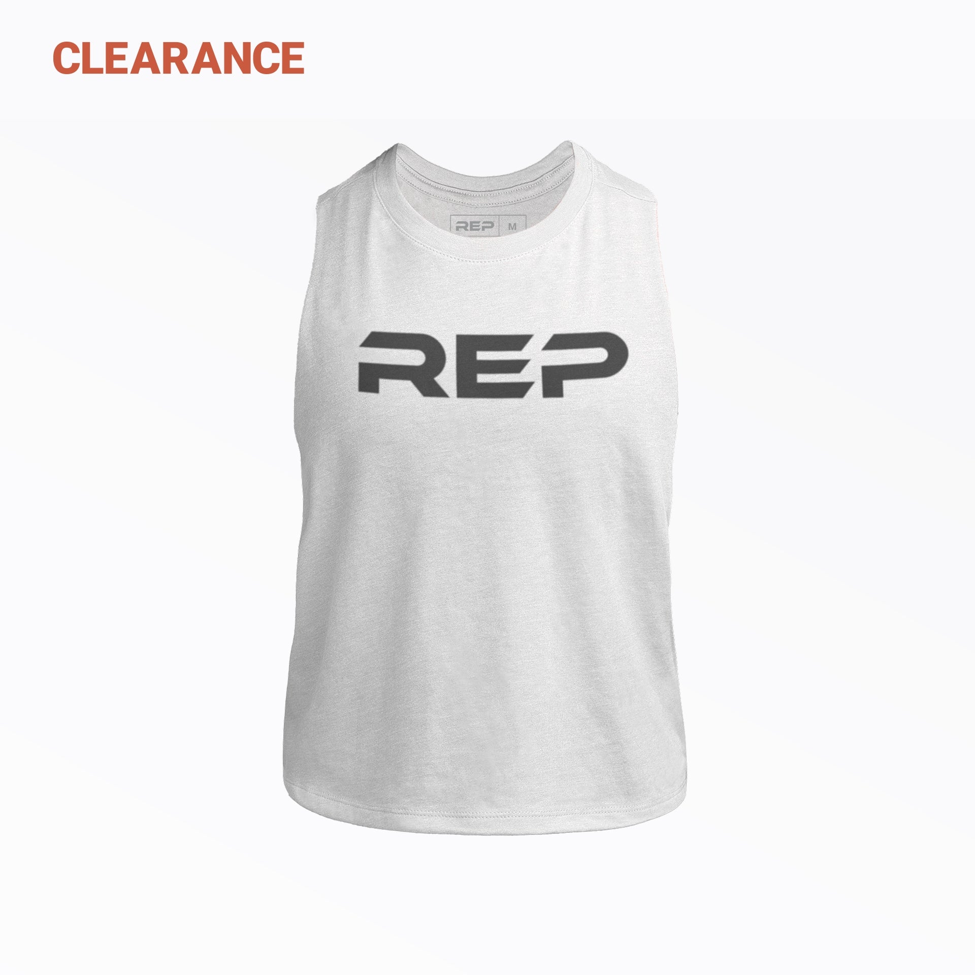 REP Women's Daily Driver Cropped Dual-Blend Tank in White with a Navy graphic