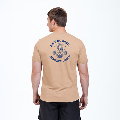 The REP fitness Deadlift Party Tri-Blend Crew T-Shirt in Heather Peach/Blue