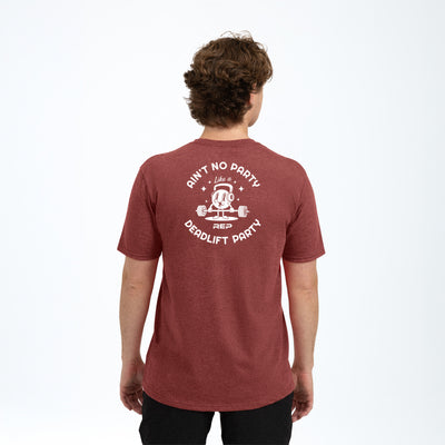 The REP fitness Deadlift Party Tri-Blend Crew T-Shirt in Heather Russet/White