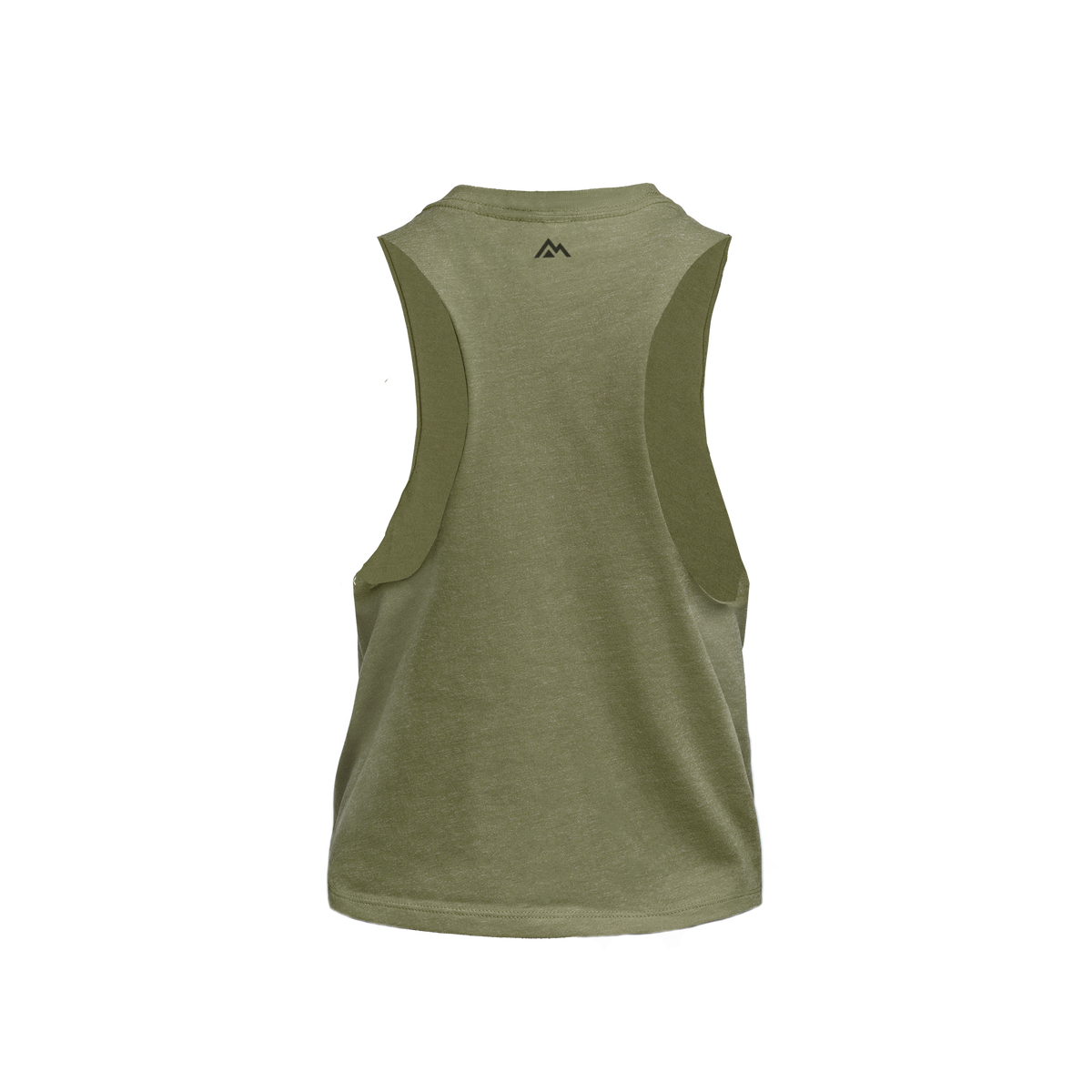 The REP Fitness Women's Daily Driver Cropped Dual-Blend Tank in Heather Olive/Black back