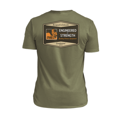 The REP Fitness Men's Engineered Tri-Blend Crew T-Shirt in Heather Olive/Tan back