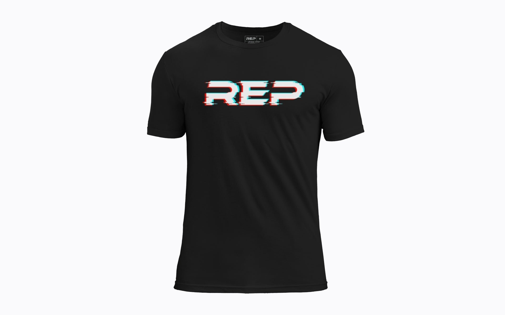 Front: REP's Glitch Tri-Blend Crew T-Shirt in Black with a White graphic