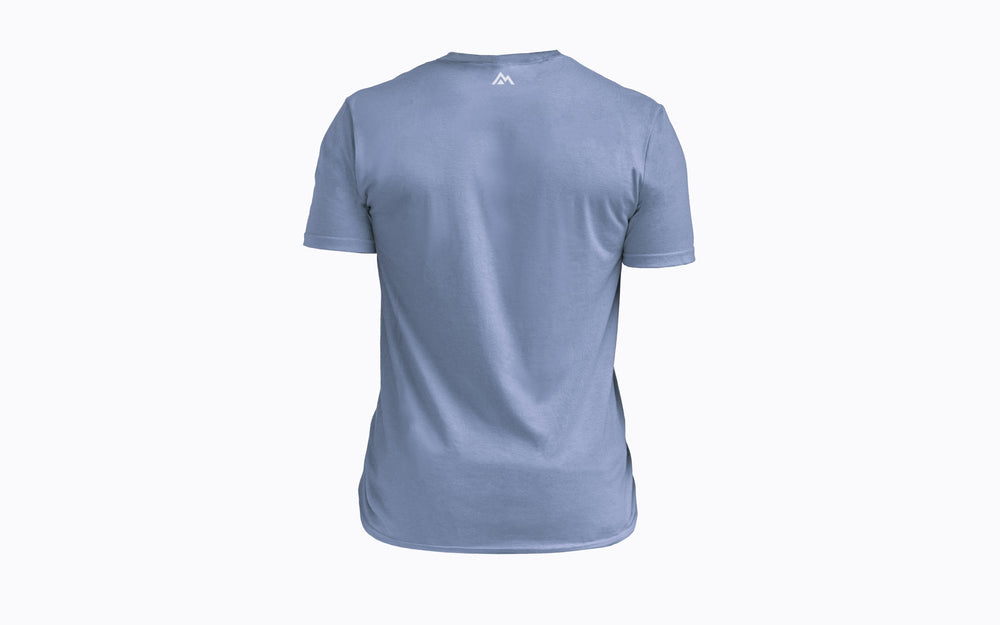 Back: REP's Glitch Tri-Blend Crew T-Shirt in Blue with a White graphic