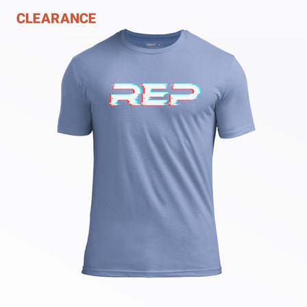 REP's Glitch Tri-Blend Crew T-Shirt in Blue with a White graphic