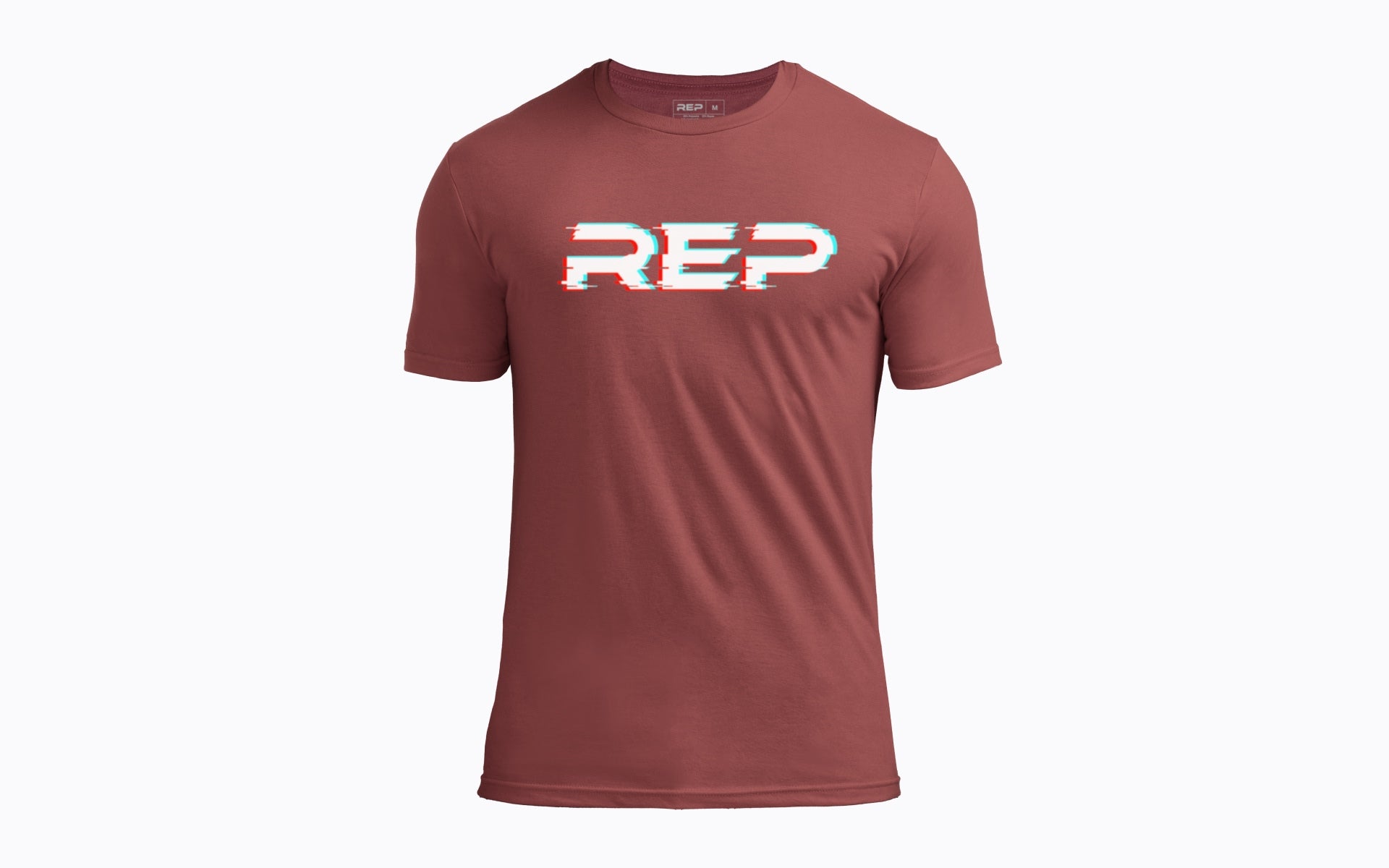 Front: REP's Glitch Tri-Blend Crew T-Shirt in Maroon with a White graphic