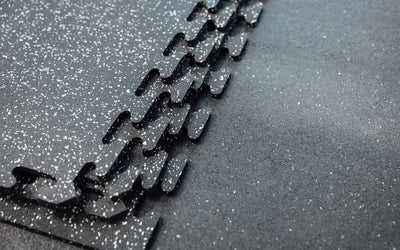 Grey Fleck Rubber Flooring Stacked Together