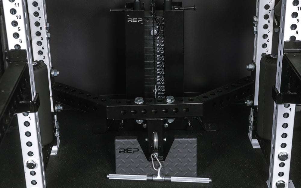 Close up of Rear Base Stabilizer 2.0 and footplate of the Lat/Low row.