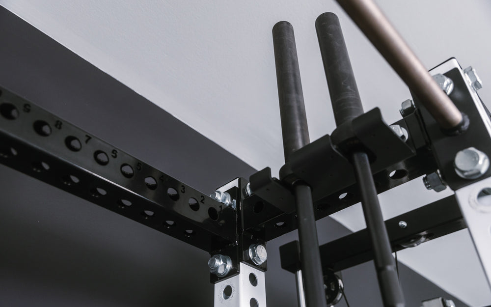 Close up of dual barbell hanger of the Hyperion series 1.
