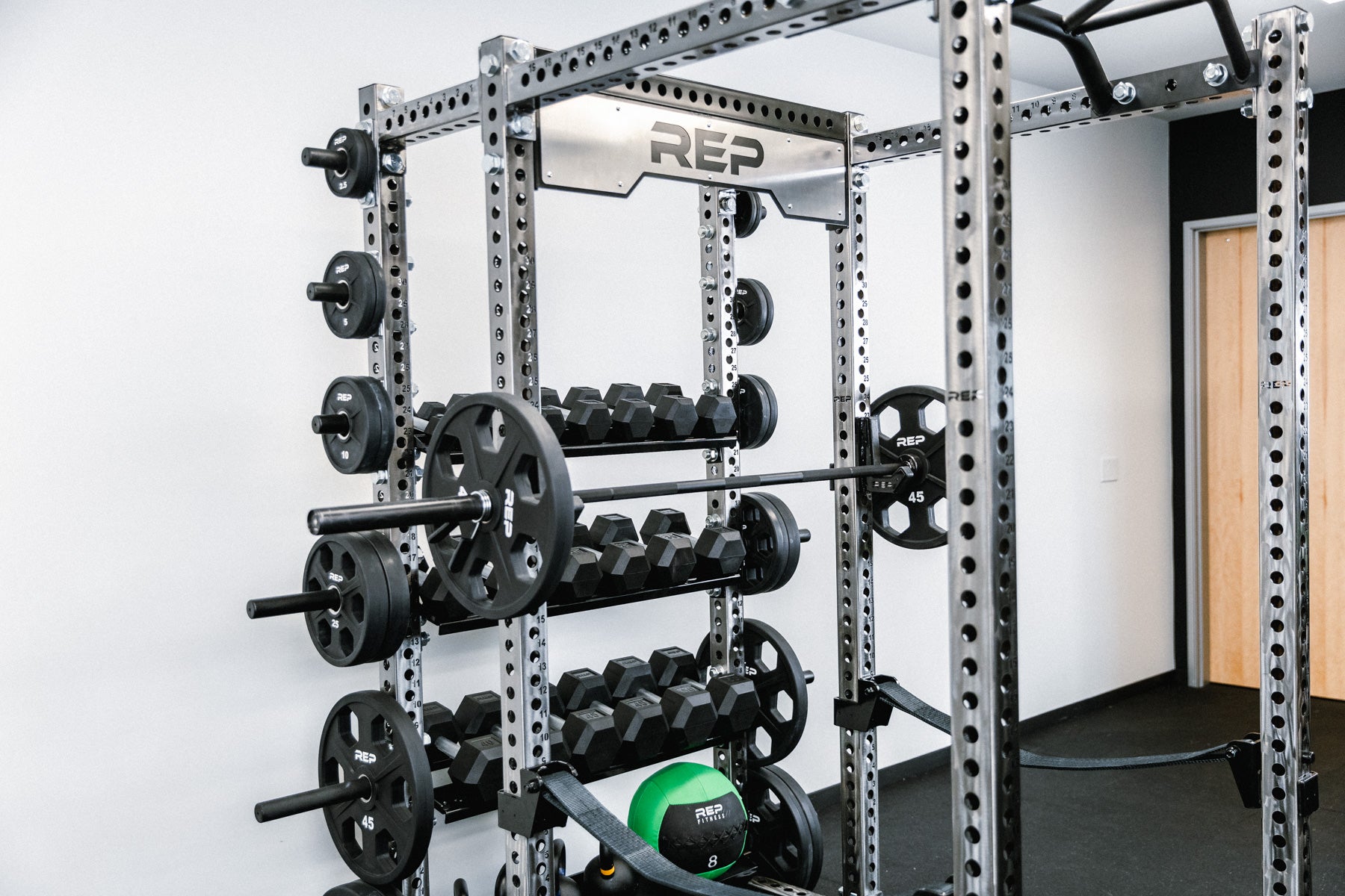 In-Rack Storage Showing dumbbells being stored