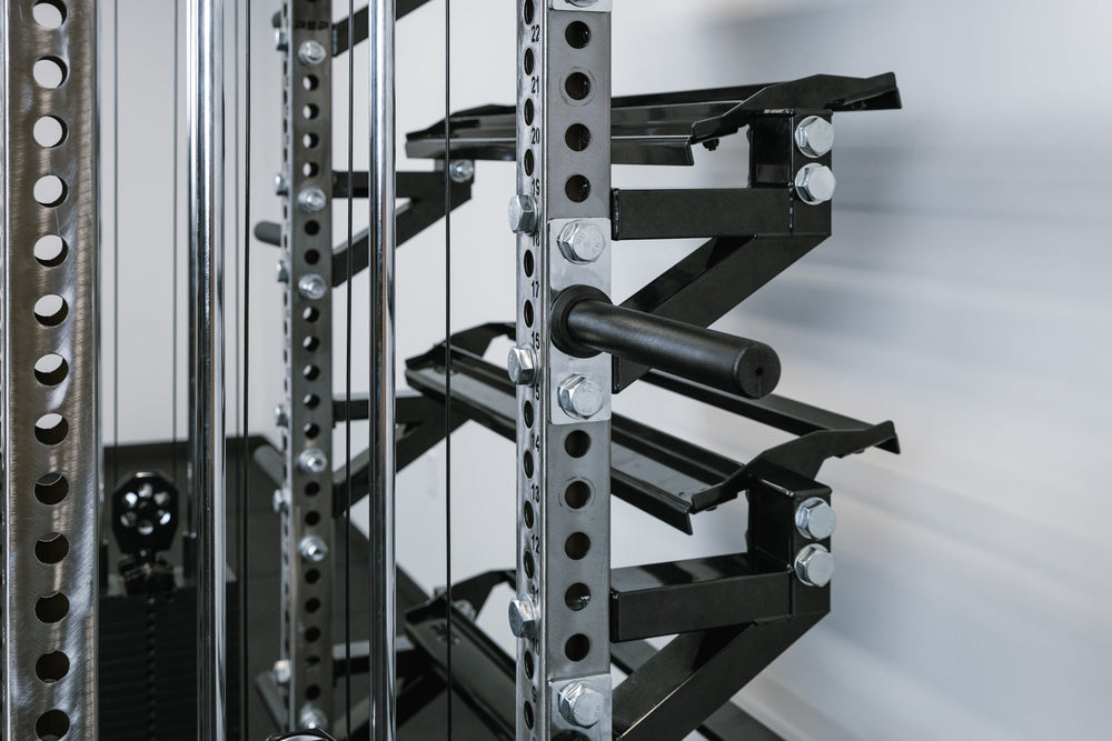 Elbow Brackets on the back of rack connected to storage shelves