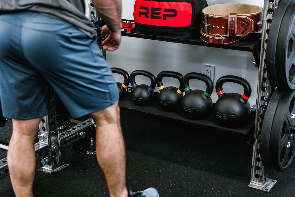 Kettlebell Storage Shelf being shown on Off-Rack Storage 