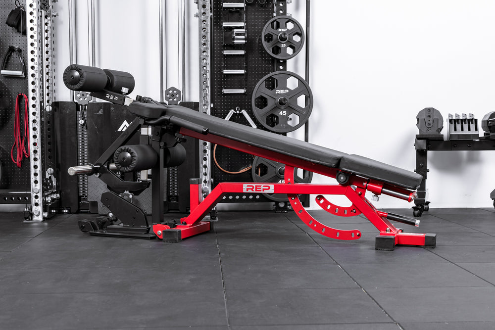 REP Fitness Leg Extension & Leg Curl Bench Attachment on a Zerogap AB-5000