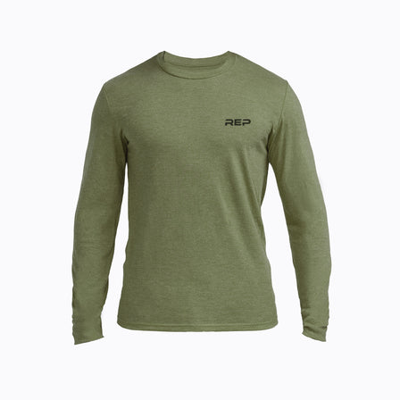 Heather Olive/Black Long-Sleeved Tri-Blend Crew