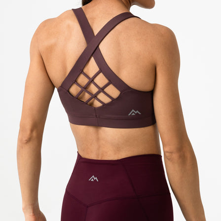 Women's Lattis Bra in Cocoa Powder on women showing off the back