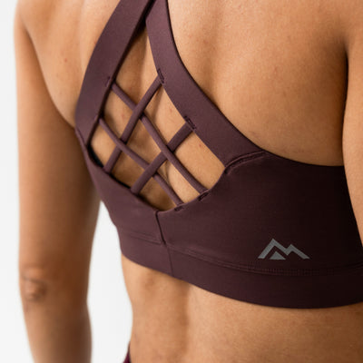 Close up shot of the Lattis Bra open detail on the back in Cocoa Powder