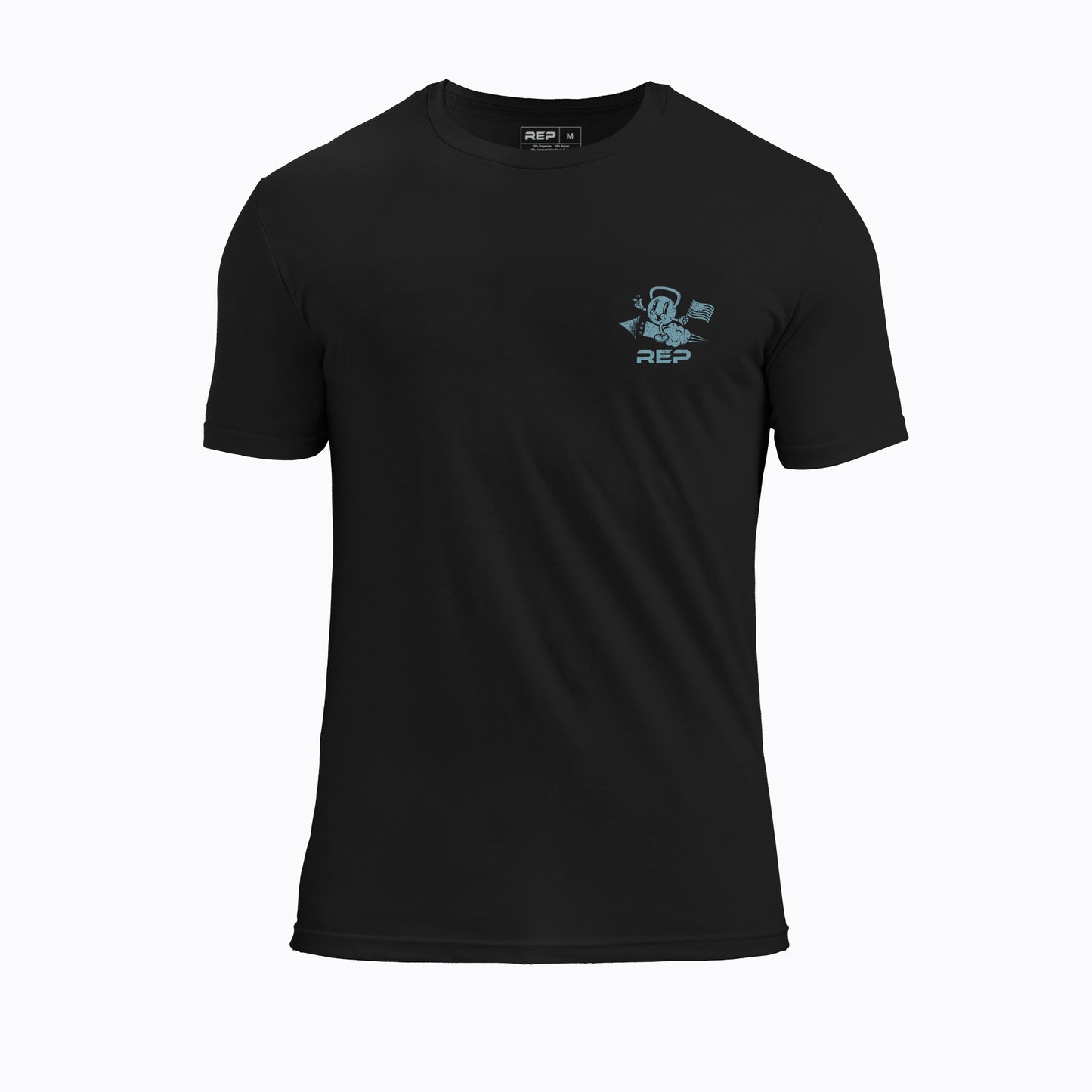 The REP Fitness Men's Liberty Bell Tri-Blend Crew T-Shirt in Heather Black/Blue  front