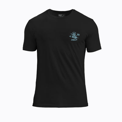 The REP Fitness Men's Liberty Bell Tri-Blend Crew T-Shirt in Heather Black/Blue  front